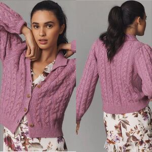 Anthropologie Maeve Hourglass Cable Cardigan Sweater Size Large Lavender